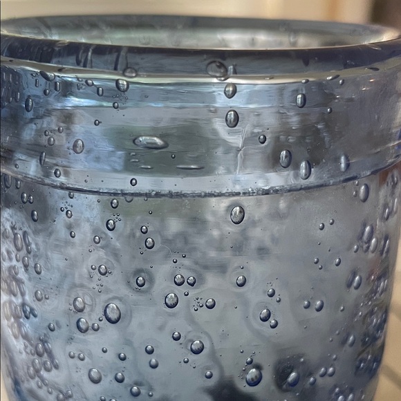 Blue Footed Handblown Numerous Air Bubble Glass Seeded Goblet or Candle Holder - Picture 2 of 9